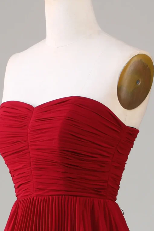 Strapless Tiered Burgundy Long Bridesmaid Dress