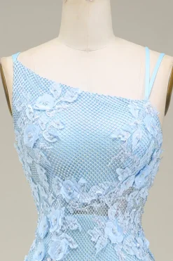 Stylish Mermaid Light Blue Long Prom Dress with Appliques
