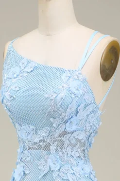 Stylish Mermaid Light Blue Long Prom Dress with Appliques