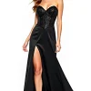 Sweetheart Corset Long Black Tie Dress With Slit
