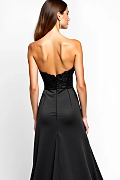 Sweetheart Corset Long Black Tie Dress With Slit