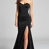 Sweetheart Tulle Long Mermaid Black Tie Dress With Slit