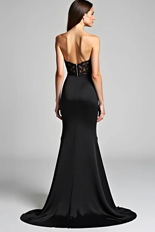 Sweetheart Tulle Long Mermaid Black Tie Dress With Slit