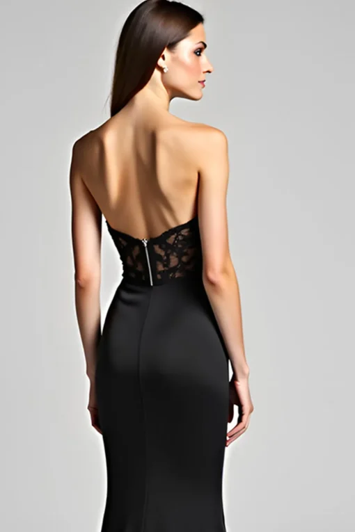 Sweetheart Tulle Long Mermaid Black Tie Dress With Slit