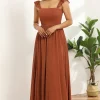 Terracotta Chiffon A-Line Floor Length Bridesmaid Dress With Ruffles