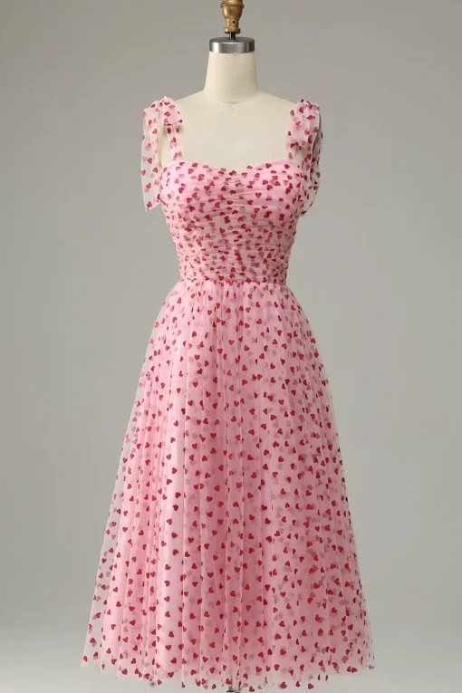 Tulle A-line Pink Princess Prom Dress with Hearts