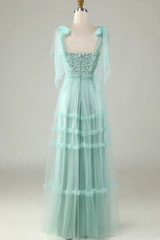 Tulle V-Neck Dusty Pink Bridesmaid Dress with Beading