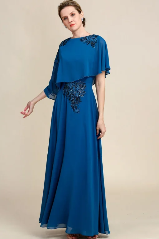 Turquoise Chiffon Mother of the Bride Dress with Lace