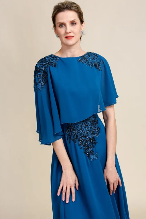 Turquoise Chiffon Mother of the Bride Dress with Lace