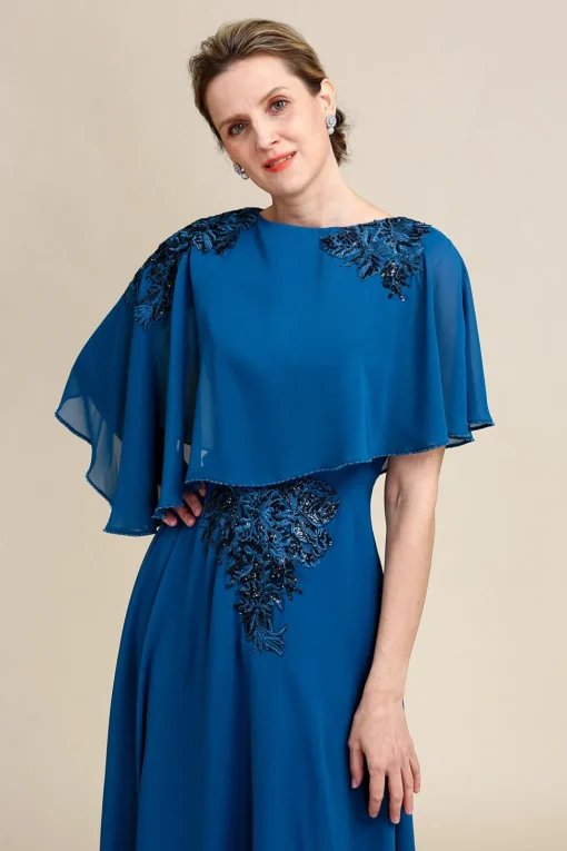 Turquoise Chiffon Mother of the Bride Dress with Lace