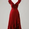 V-Neck Burgundy Bridesmaid Dress with Ruffles