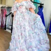 White A Line Off the Shoulder Ruffles Corset Long Prom Dress