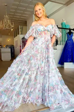 White A Line Off the Shoulder Ruffles Corset Long Prom Dress