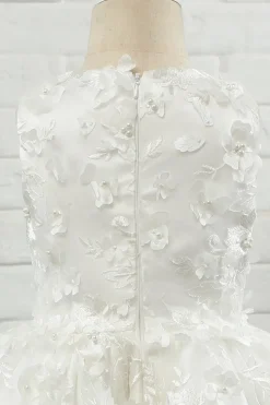 White Applique Sleeveless Flower Girl Dress