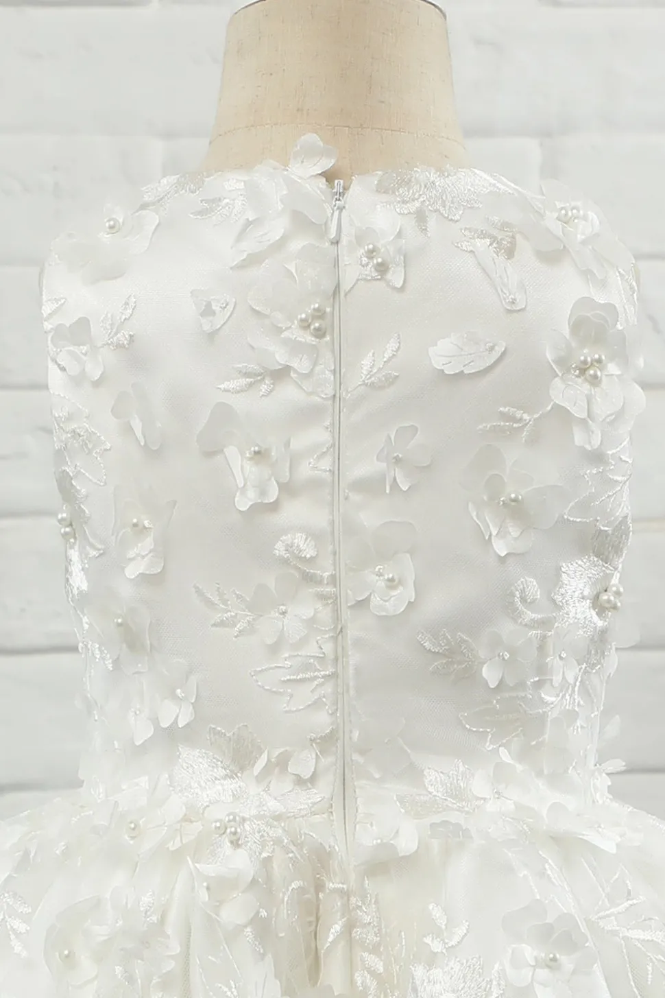 White Applique Sleeveless Flower Girl Dress