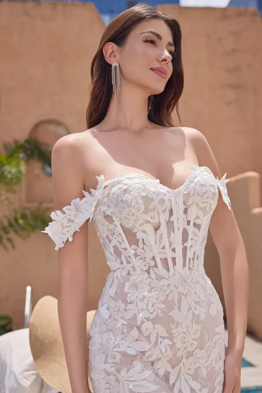 White Appliques Mermaid Off the Shoulder Wedding Dress