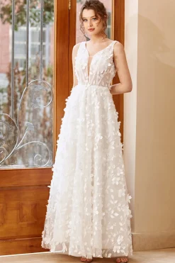 White Appliques Tulle Wedding Dress