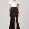 White Black Satin Sheath Mother Of Bride Dress with Slit
