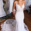 White Boho Mermaid Spaghetti Straps Long Wedding Dress with Lace