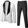 White Men's 3-Piece Suits Jacquard Tuxedo