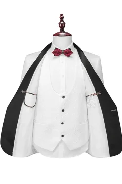 White Men's 3-Piece Suits Jacquard Tuxedo