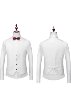 White Men's 3-Piece Suits Jacquard Tuxedo