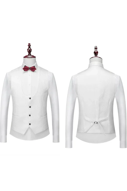 White Men's 3-Piece Suits Jacquard Tuxedo