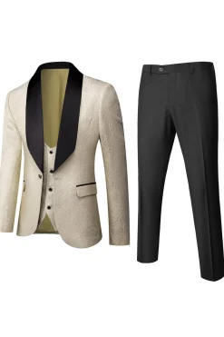 White Men's 3-Piece Suits Jacquard Tuxedo