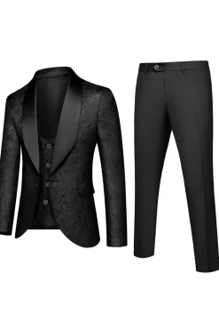 White Men's 3-Piece Suits Jacquard Tuxedo