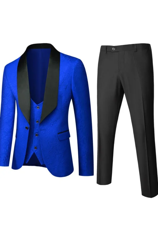 White Men's 3-Piece Suits Jacquard Tuxedo
