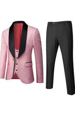 White Men's 3-Piece Suits Jacquard Tuxedo