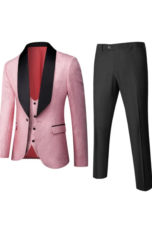 White Men's 3-Piece Suits Jacquard Tuxedo
