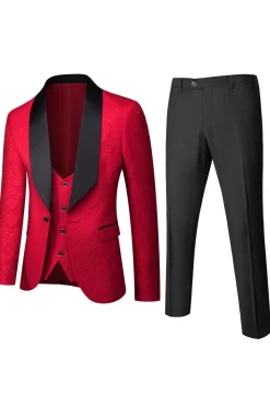 White Men's 3-Piece Suits Jacquard Tuxedo