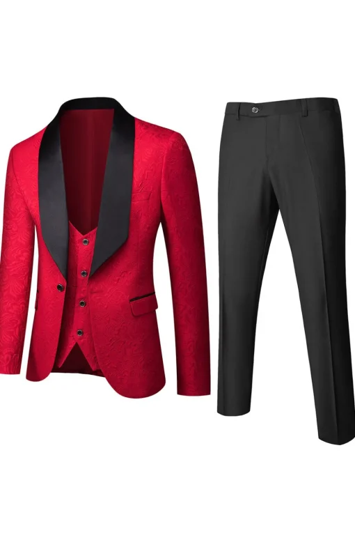 White Men's 3-Piece Suits Jacquard Tuxedo