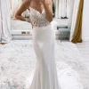 White Mermaid Sweep Train Boho Long Mermaid Wedding Dress with Lace