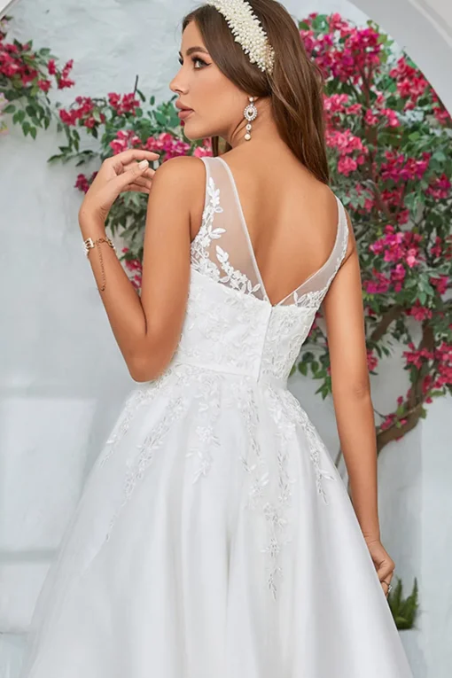 White Mid-Calf Tulle Wedding Dress with Lace
