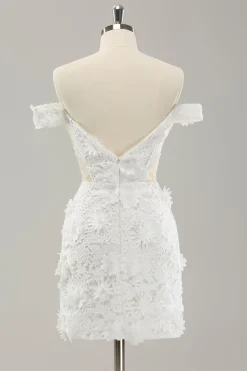 White Off the Shoulder Cut Out Wedding Dress with Detachable Tulle