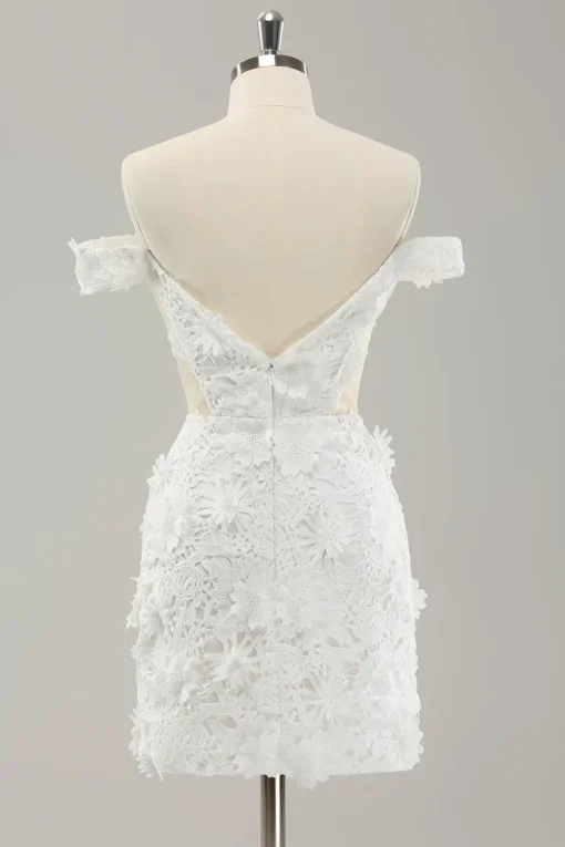 White Off the Shoulder Cut Out Wedding Dress with Detachable Tulle