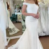 White Off the Shoulder Long Mermaid Wedding Dress with Lace