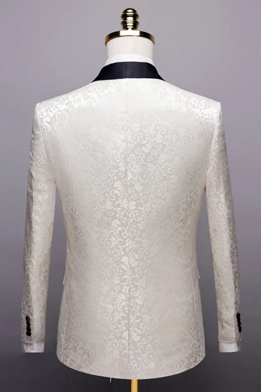 White Shawl Lapel Jacquard Prom Men's 2 Pieces Suits