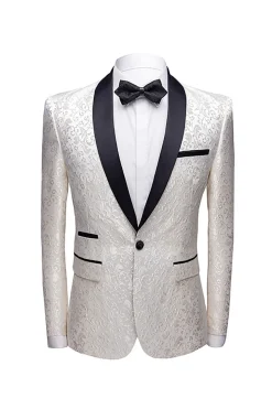White Shawl Lapel Jacquard Prom Men's 2 Pieces Suits