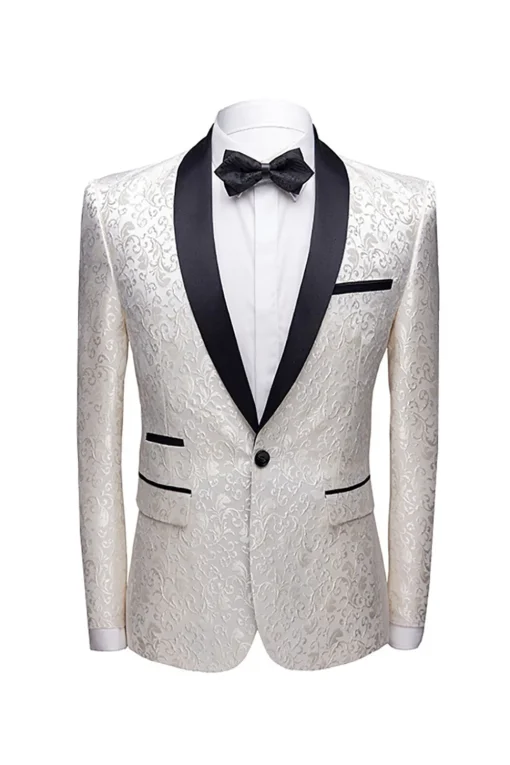 White Shawl Lapel Jacquard Prom Men's 2 Pieces Suits