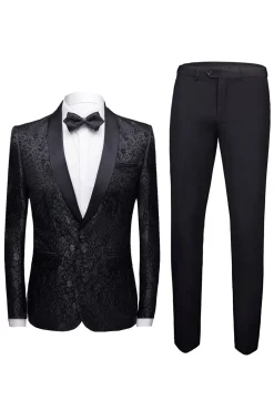 White Shawl Lapel Jacquard Prom Men's 2 Pieces Suits