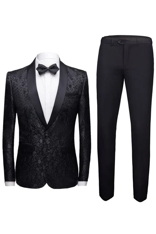 White Shawl Lapel Jacquard Prom Men's 2 Pieces Suits
