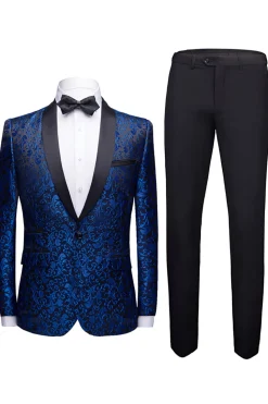 White Shawl Lapel Jacquard Prom Men's 2 Pieces Suits