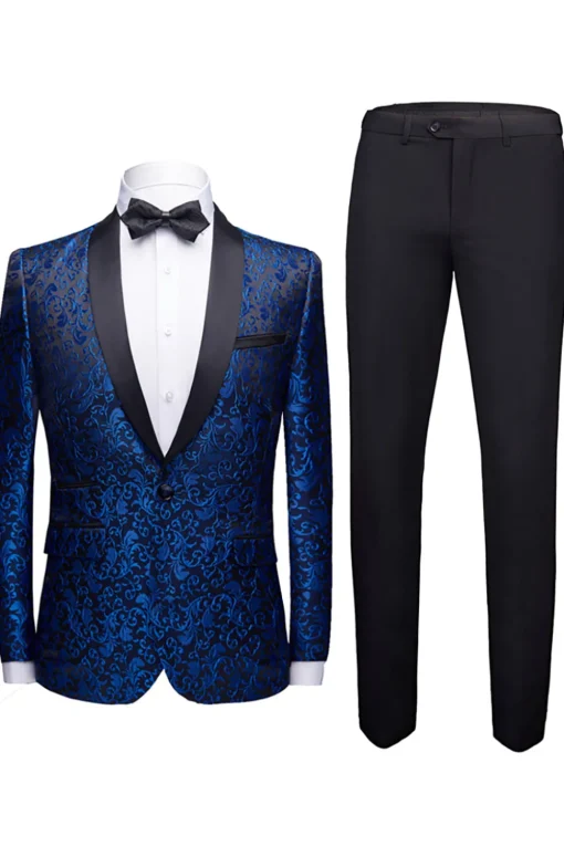 White Shawl Lapel Jacquard Prom Men's 2 Pieces Suits