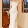 White Spaghetti Straps Simple Wedding Dress