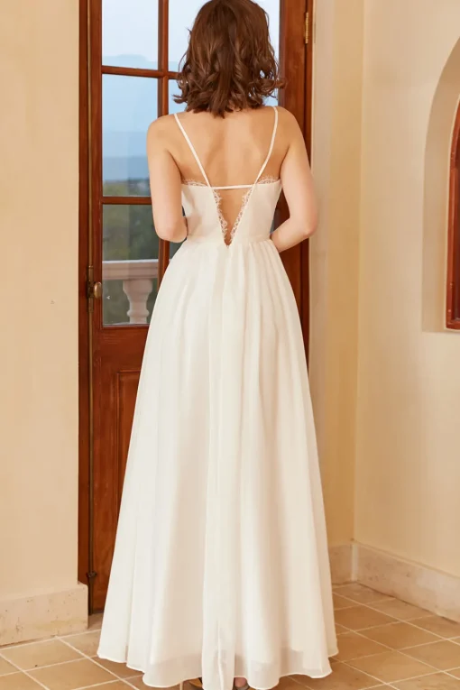 White Spaghetti Straps Simple Wedding Dress