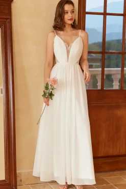 White Spaghetti Straps Simple Wedding Dress