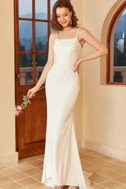 White Spaghetti Straps Simple Wedding Dress